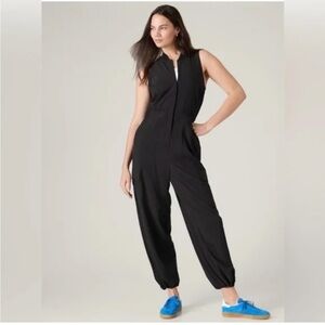 Athleta Brooklyn Utility Jumpsuit Cargo Jumpsuit Black Wide Leg Adjustable